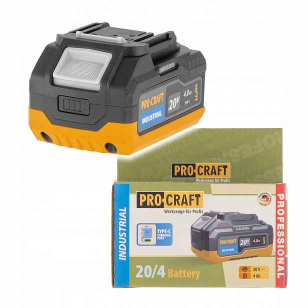 Baterie akumulátorová 20V Li-ion, 4Ah Usb Type C Procraft 20/4 Industrial