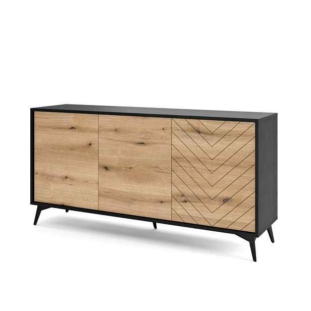 MASSENO KOMODA DIAMANTE, 154/77/39 cm se 3 dvířky, černá