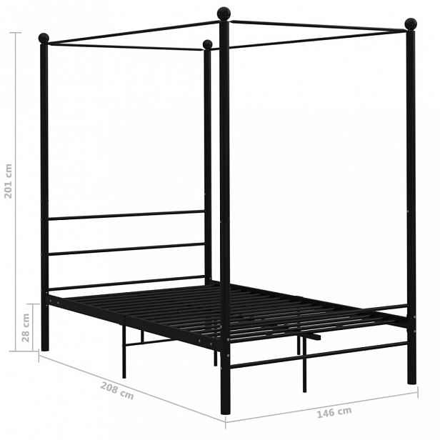 Postel s nebesy černý kov Dekorhome 140 x 200 cm
