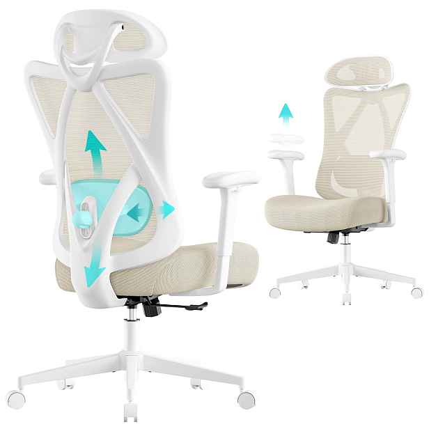 Songmics Ergonomická síťovaná kancelářská židle 150 kg béžová a bílá