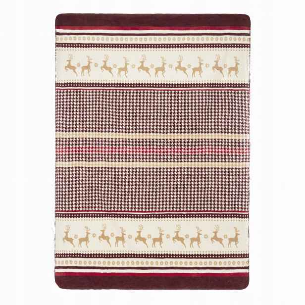 Vánoční deka přehoz Christmas Check 150x200 bordový bílý sob