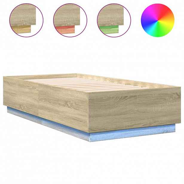 vidaXL Rám postele s LED osvětlením dub sonoma 75 x 190 cm kompozit