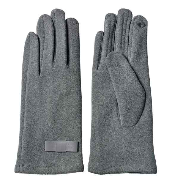Šedé zimní dámské rukavice s mašličkou - 8*24 cm Clayre & Eef