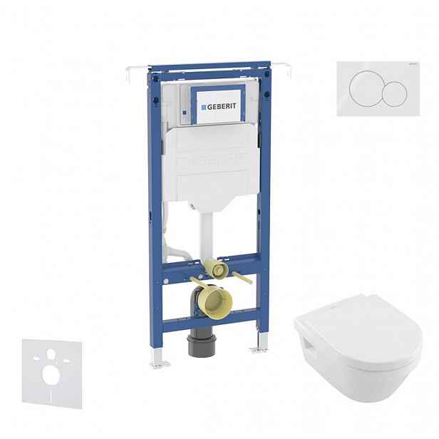 Geberit Duofix - Set předstěnové instalace, klozetu a sedátka Villeroy Boch, tlačítka Sigma01, DirectFlush, SoftClose, CeramicPlus, alpská bílá SANI11
