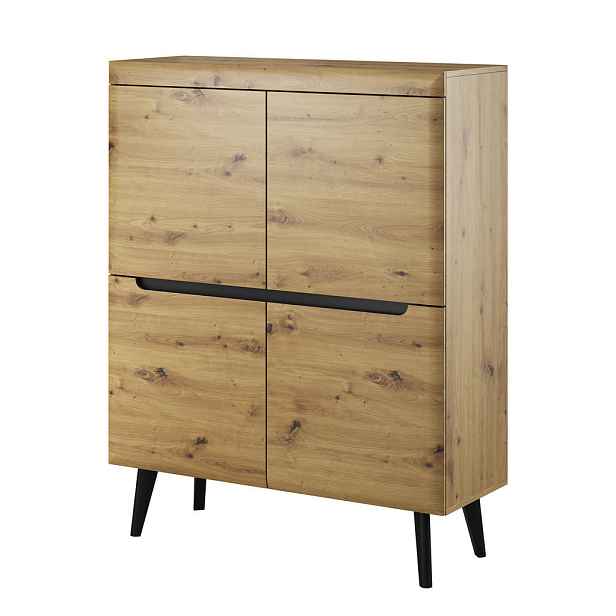 MASSENO VYSOKÁ KOMODA NORDICO, 107/134/40 cm se 4 dvířky, dub Artisan