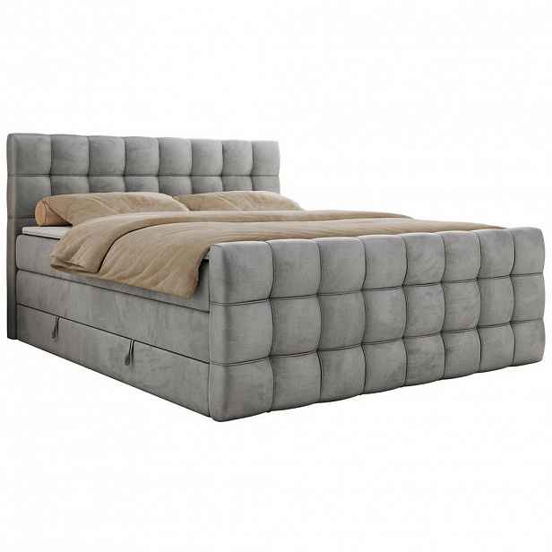 MKS POSTEL BOXSPRING ALTIVO KING DUO 160/200 - Světle šedá Samet - Topper Visco - H4