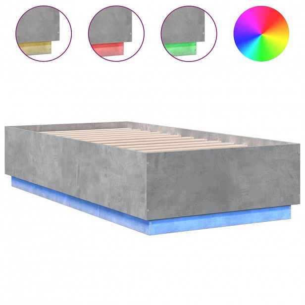 vidaXL Rám postele s LED osvětlením betonově šedý 75 x 190 cm kompozit
