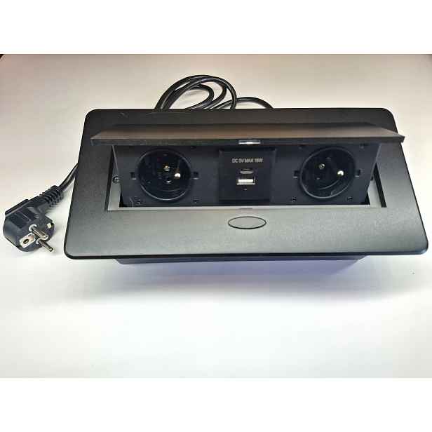 Zásuvkový nábytkový prodlužovací kabel 2x230V+2USB černý