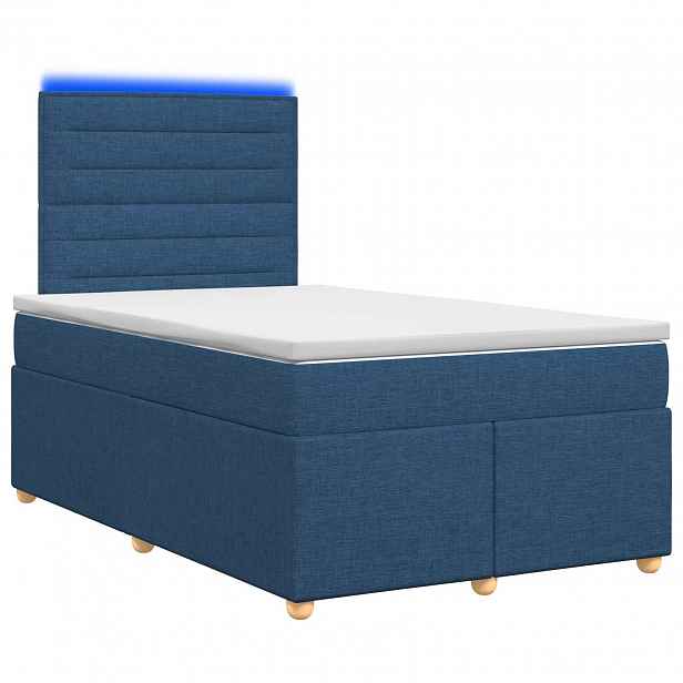 vidaXL Postel boxspring s matrací s čelo Modrá 120 x 190 cm Textil