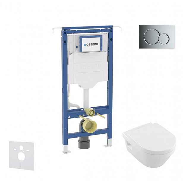 Geberit Duofix - Set předstěnové instalace, klozetu a sedátka Villeroy Boch, tlačítka Sigma01, DirectFlush, SoftClose, CeramicPlus, lesklý chrom SANI1