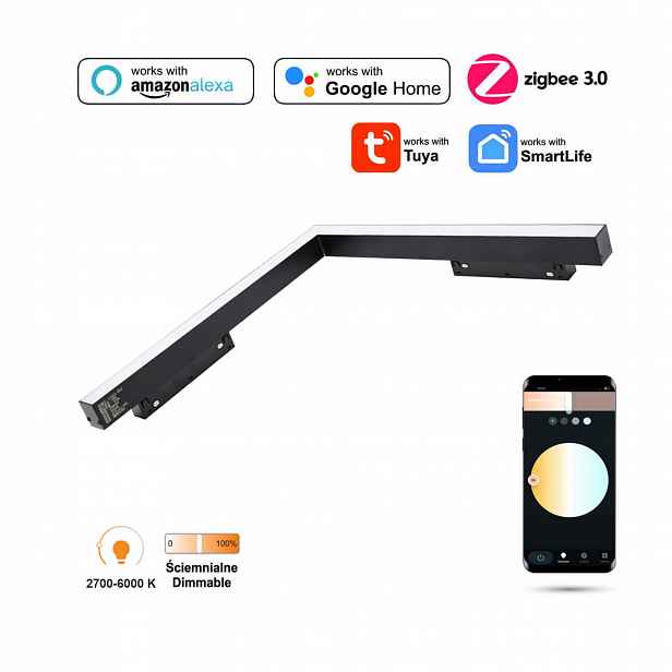 Led horizontální úhlový reflektor Zigbee Ultron 16W Smart Track 48VDC 3000-5000K