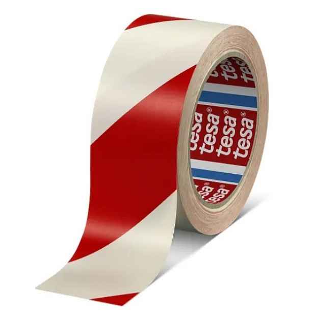 Páska vyznačovací na podlahy PVC Tesa 60760 50 mm/33 m červeno-bílá