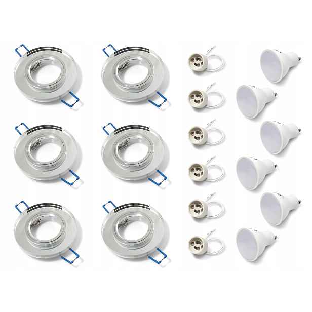 Set 6x Halogenová Svítidla Pevná Skleněná 6x Led Žárovka 5W 6x GU10 4500K