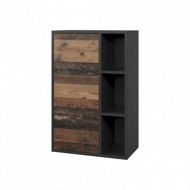 Vicco STĚNOVÁ POLICE Berno Černá/starý styl 50.1 x 78.4 cm se 2 uzavřenými přihrádkami