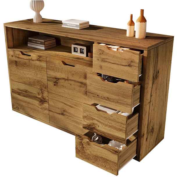 Modenvie SIDEBOARD 150/40/90 cm z MDF v dekoru dubu s kovovou konstrukcí