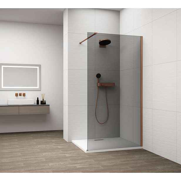 Polysan Esca - Sprchová stěna Walk-In 110x210 cm, Antidrop, kouřové sklo/měď mat ES1211-09