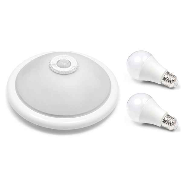 Stropní Svítidlo 2XE27 S Pohybovým A Soumrakovým Senzorem+ 2x Led Žárovka 10W 3000K
