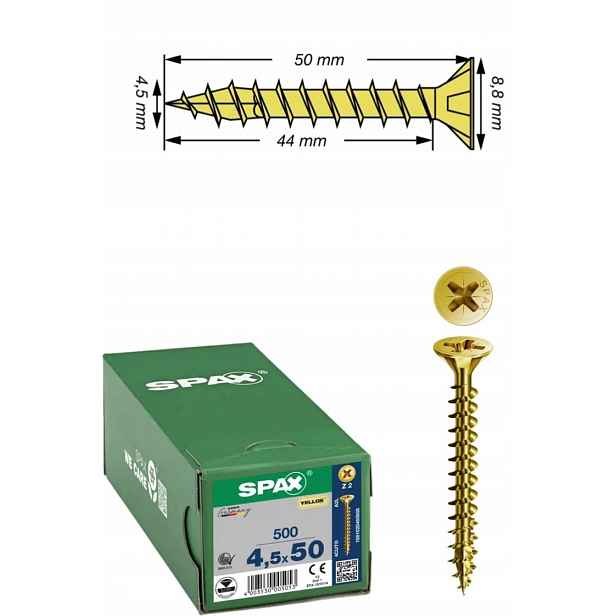 Univerzální šroub na dřevo (zlatý) Spax 4,5 x 50 mm Yello-x 500 ks