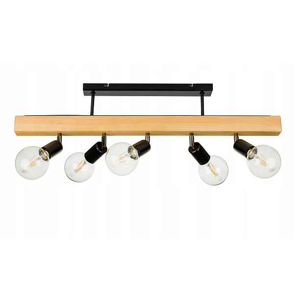 Dřevěná závěsná stropní lampa Lustr Stropní Svítidlo Loft Černá na 5 E27
