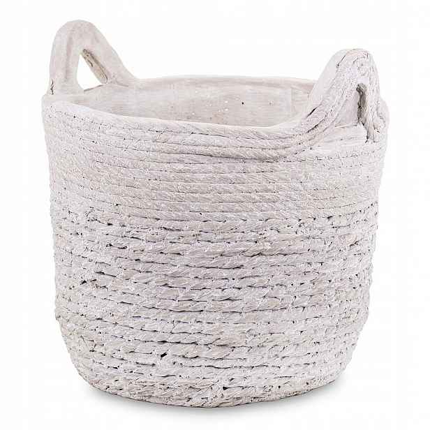 Květináč Betonový Bílý Krémový 25x25 cm Zdobený Boho