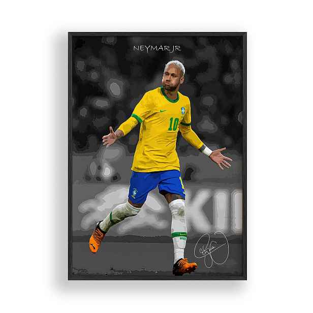 Obraz Neymar Jr Plakát Rámeček Dřevěný Černý 30x42 cm
