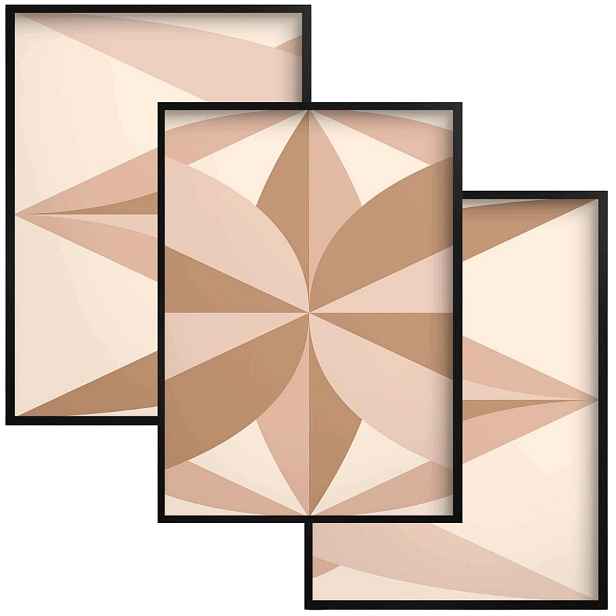 Třídílný plakát do obývacího pokoje béžový geometrická rozeta triptych boho