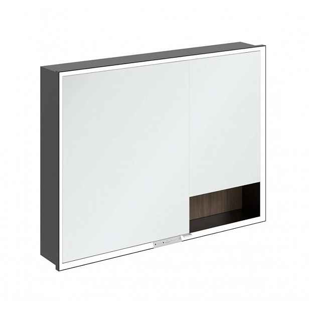 Villeroy & Boch My View+ - Zrcadlová skříňka s LED osvětlením 100x75x17 cm, 2 dvířka, Stone Oak/matná černá B48210VH