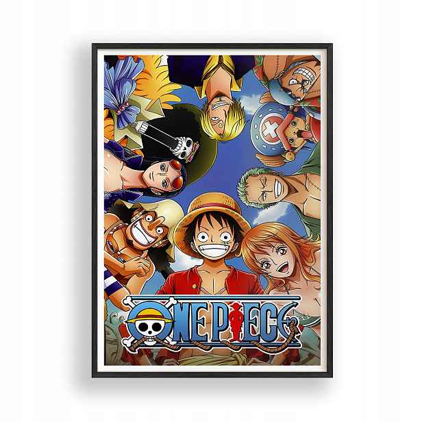 Obraz One Piece Luffy Posádka Anime Plakát Rámeček Dřevěný Černý 30x42