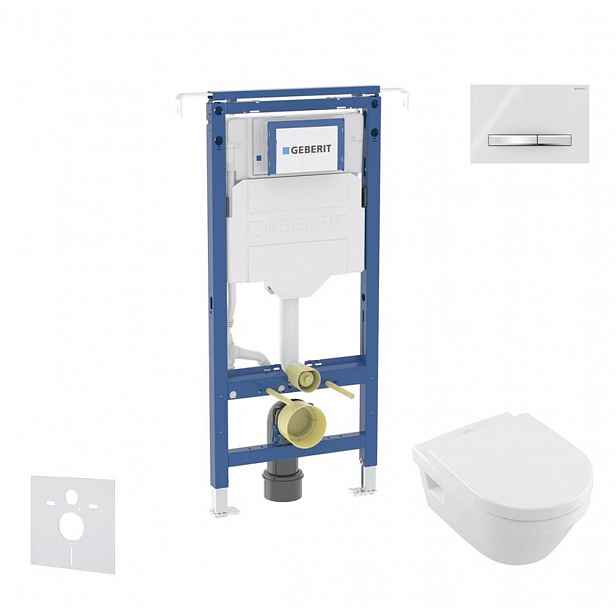 Geberit Duofix - Set předstěnové instalace, klozetu a sedátka Villeroy Boch, tlačítka Sigma50, DirectFlush, SoftClose, CeramicPlus, alpská bílá SANI11