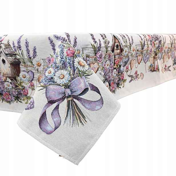 Gobelínový ubrus 140 x 180 cm, rustikální levandule s květinami, Lavendová Chatka