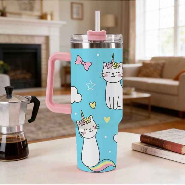 Termohrnek termoska velká láhev na pití Kočka Jednorožec roztomilé kočky Kawaii 1200 ml