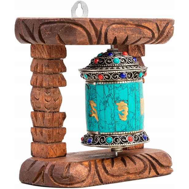 Buddhistické Kolo Modlitební nástěnné Om Mani Padme Hum Nepál Dřevěná figurka