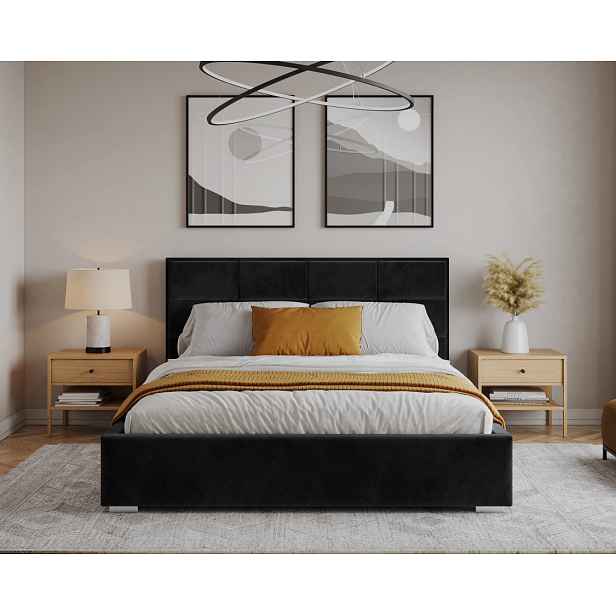 FDM Dvoulůžková čalouněná postel Apollo se zvedacím roštem Paris černá, velikost 160x200