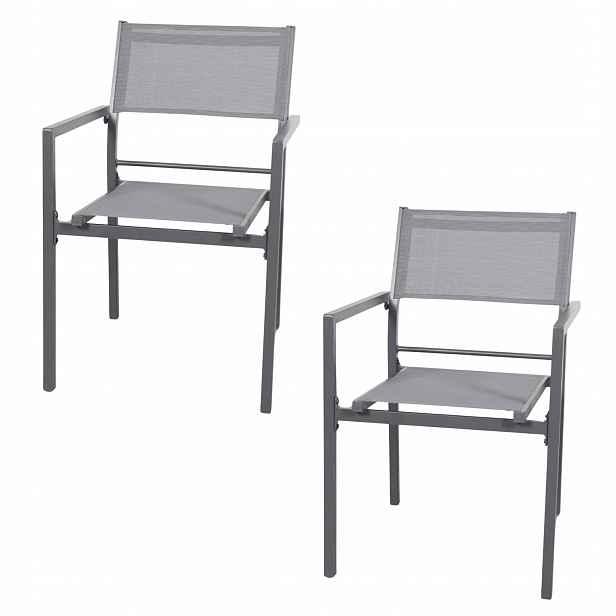 2x Zahradní Křeslo Na Terasa Balkon Sada Židlí Z Hliníku Šedá