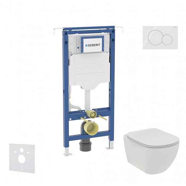 Geberit Duofix - Set předstěnové instalace, klozetu a sedátka Ideal Standard Tesi, tlačítka Sigma01, Rimless, SoftClose, alpská bílá SANI11CD3101