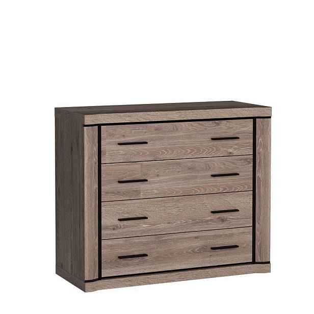 MASSENO KOMODA MALAGA, 107/91/45 cm se 4 zásuvkami a dvířky, hnědá