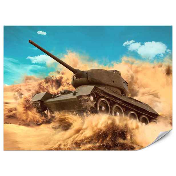Muralo FOTOTAPETA do Pokoje Mládeže Bojový Tank Poušť Písek Dynamika 300x210