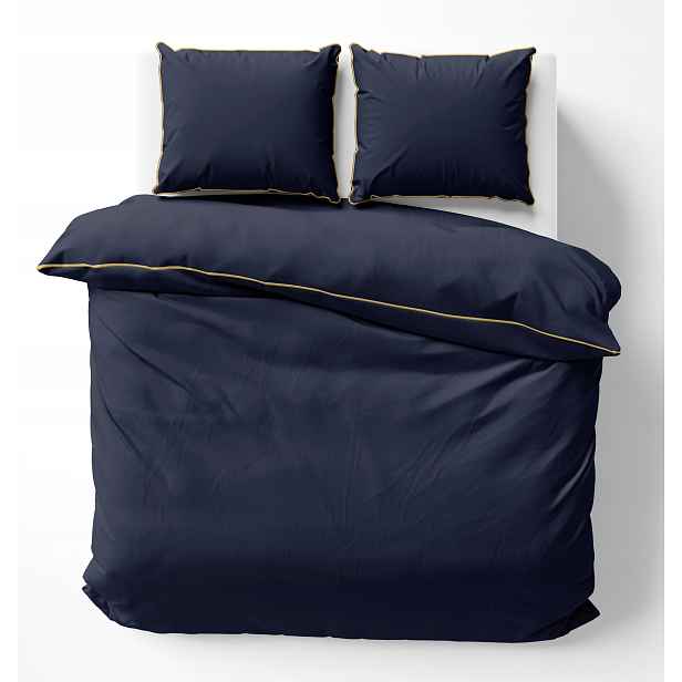 Povlečení Pure Makosatina bavlněná s lemováním 160x200 Tmavě Modrá Dark Blue