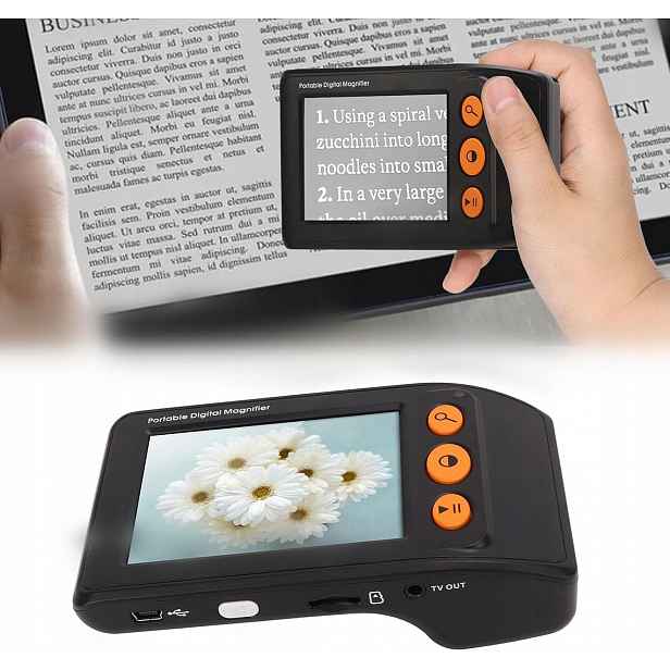 Elektronická video lupa 3,5“ LCD 2-25x zvětšení pro zrakově postižené