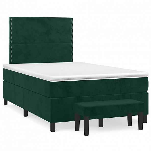 vidaXL Box spring postel s matrací tmavě zelená 120 x 200 cm samet