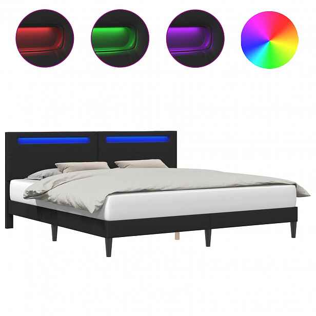 vidaXL Rám postele s LED pásky s čelo Černá 180 x 200 cm Umělá kůže