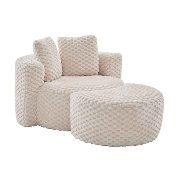 Redom PĚNOVÉ křeslo s podnožkou 129/116/65 cm bez montáže z látky s 360° designem, Béžová