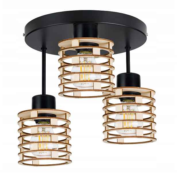 Lampa Stropní Svítidlo lustr Vysoký strop Pružina Dřevo