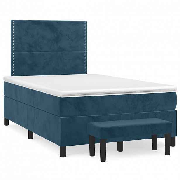 vidaXL Box spring postel s matrací tmavě modrá 120 x 200 cm samet