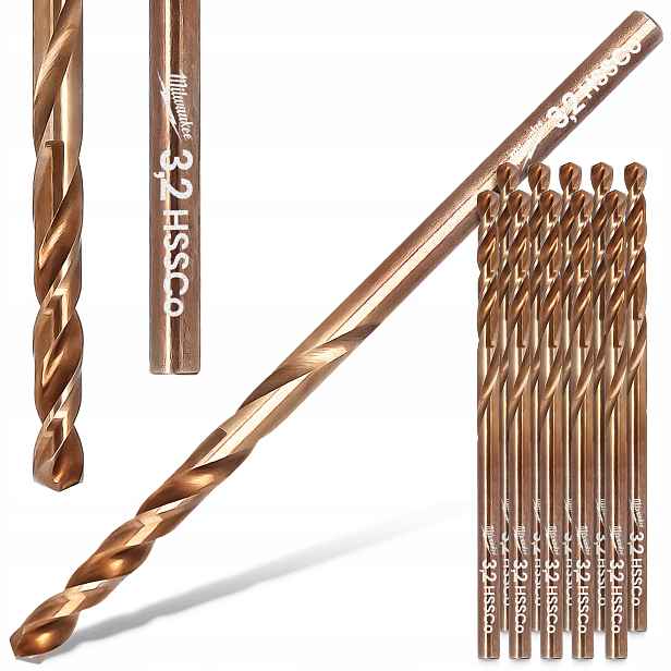 10 x Vrtáky do kovu 3,2 mm Milwaukee Kobaltové Hss-g nerezové oceli Bl R6