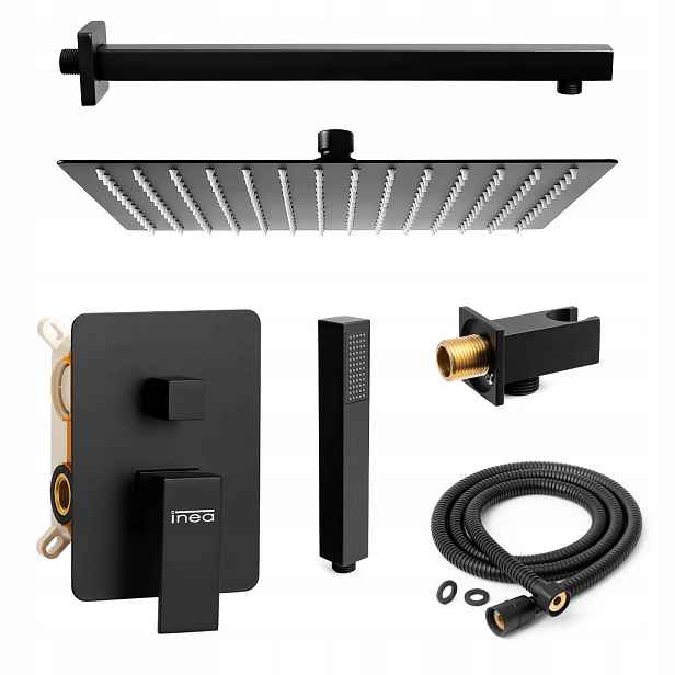 Podomítkový Sprchový Set Černý Matný Tryska S Velkou Dešťovou Sprchou 30 CM