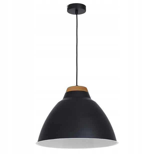 Závěsná lampa Luminex Skal, černé stínidlo, dřevo, E27, 15 W, IP20