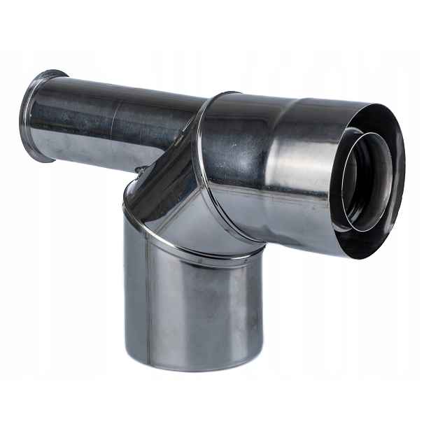Dvoustěnné Turbo koleno (nerezová ocel 0,4 mm) 60/100 – 90 s podstavcem Sx-