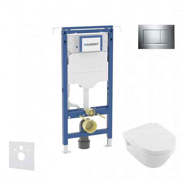 Geberit Duofix - Set předstěnové instalace, klozetu a sedátka Villeroy Boch, tlačítka Sigma20, DirectFlush, SoftClose, CeramicPlus, lesklý chrom/chrom