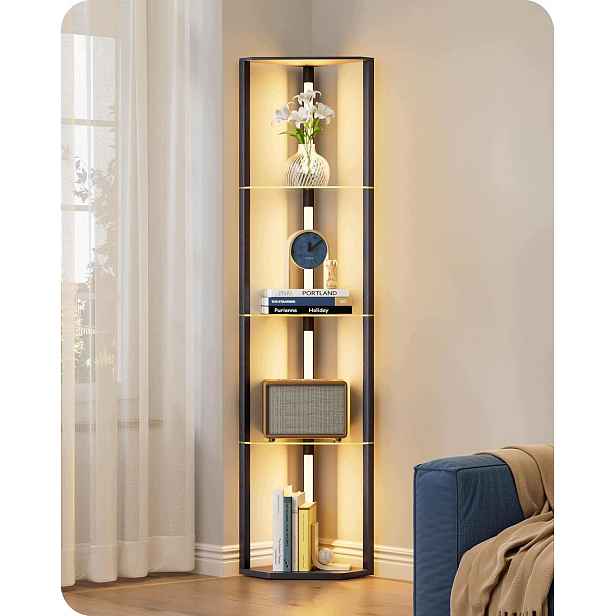 Led Stojací Lampa Se 4 Skleněnými Policemi Stmívatelná 360° 20W Retro Mdf